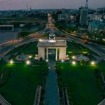 Aerial of Ghana, Accra Black Star Gate.